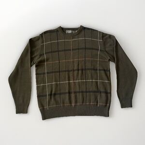 Oscar De La Renta Mens Sweater L Army Green Crewneck Pullover‎ Y2K